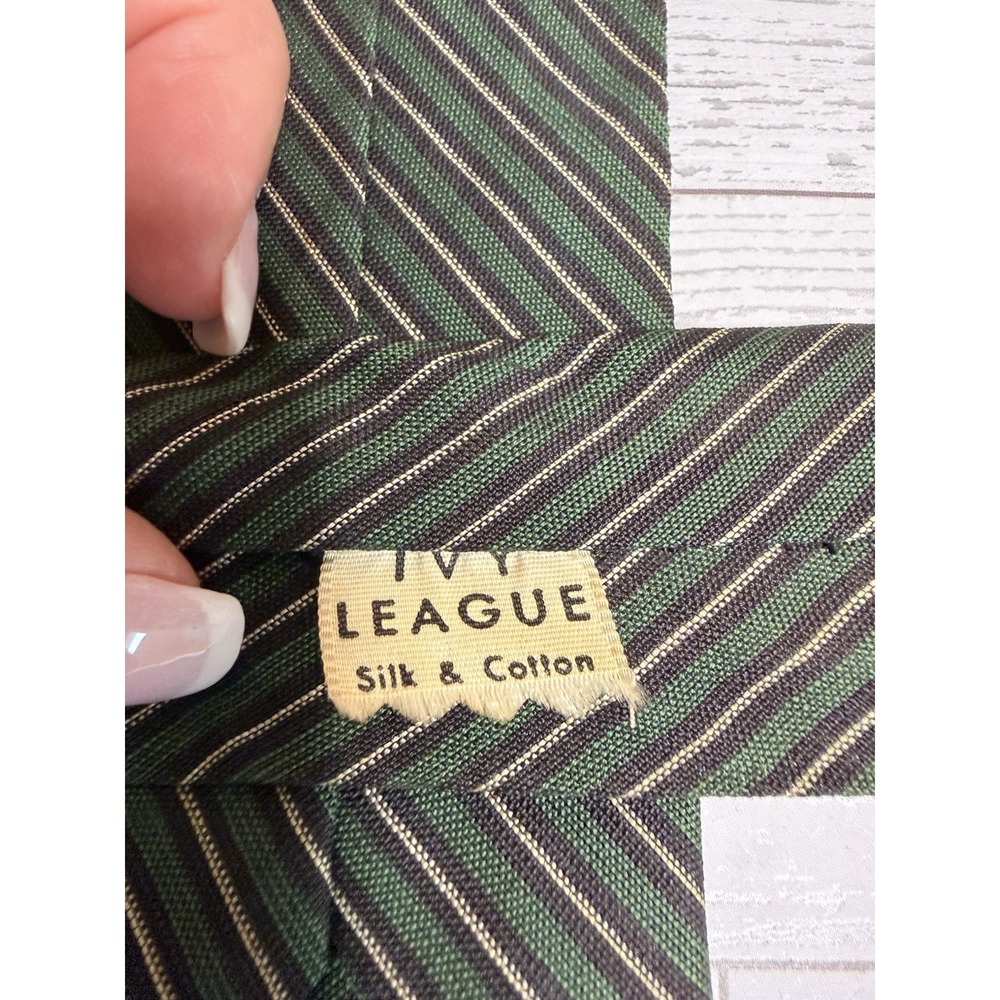 Ivy League Men's Green Gold Vintage 1950-60's Silk Cotton Tie Rep Trad Untipped - Picture 12 of 14
